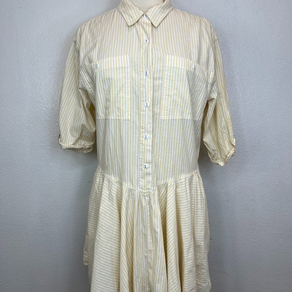 FREE PEOPLE Yellow Stripe with half sleeve Shirt Dress Size L - Picture 6 of 11